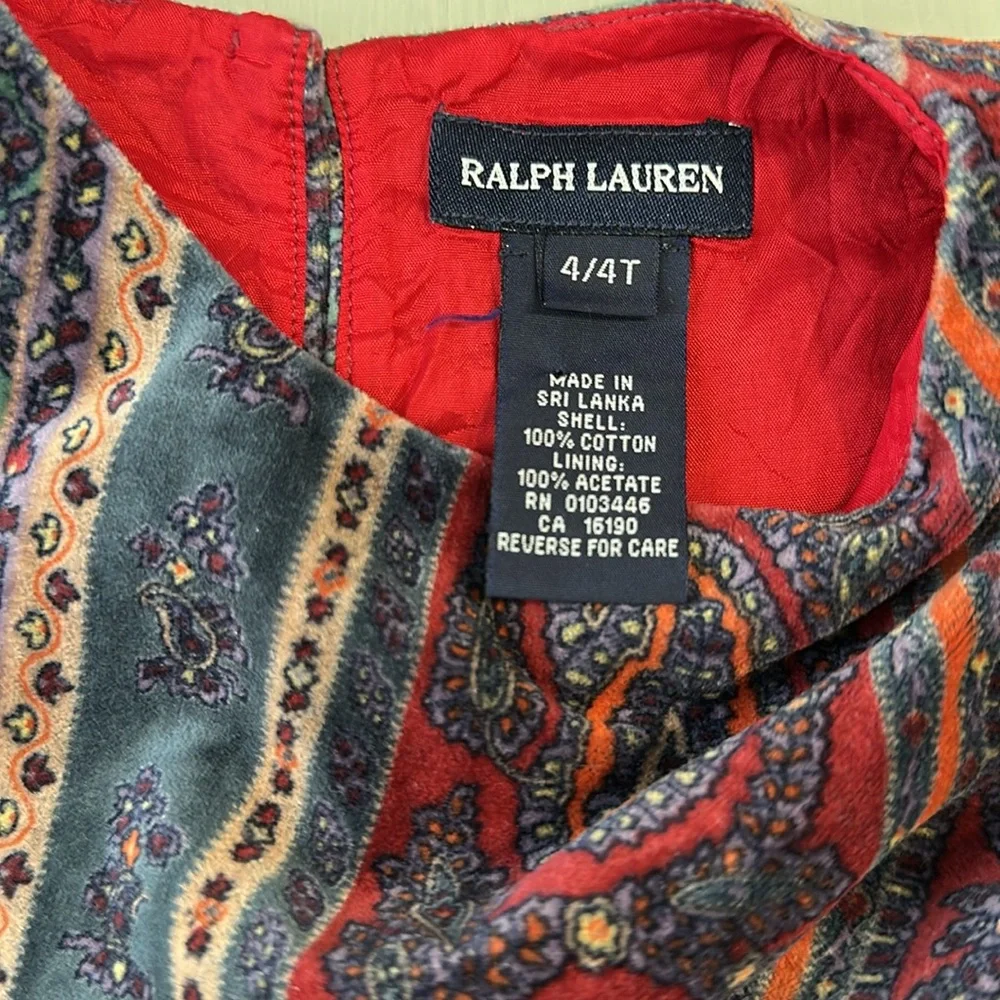 Ralph Lauren Velvet Patchwork Paisley Print Dress